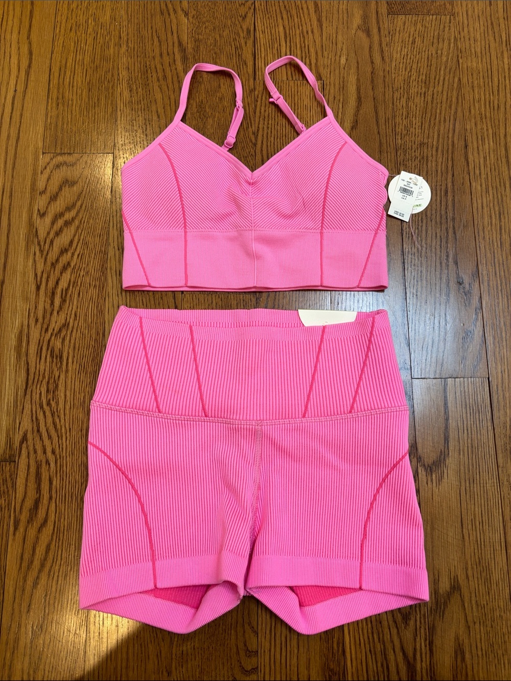 Aerie Hot Pink Ribbed Bralette and High-Waist Shorts Set
